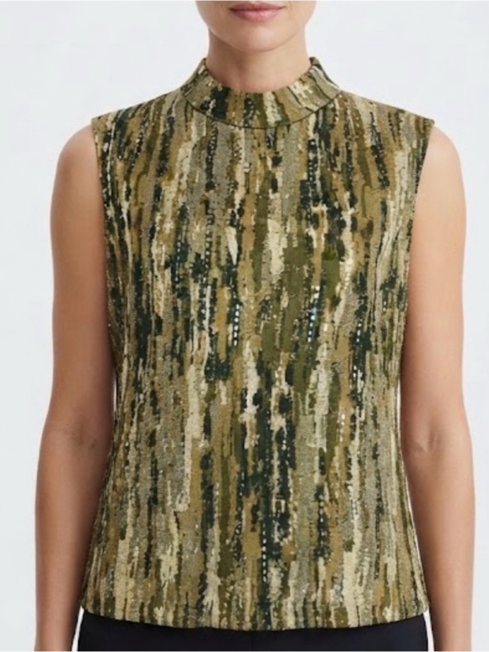 St John Sleeveless Green Abstract Metallic Top